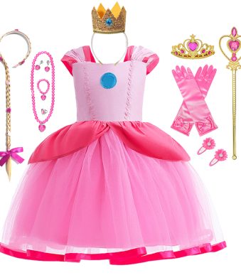 Girls-Princess-Peach-Fancy-Costumes-Halloween-Cosplay-Infant-Kids-Fancy-Party-Peach-Pink-Dress-Clothes-For